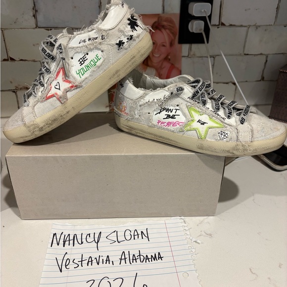 Golden Goose Shoes - Golden Goose White and Green Star Sneakers